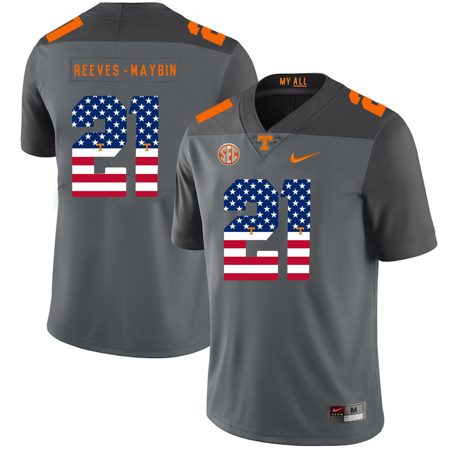 Men Tennessee Volunteers 21 Reeves-maybin Grey Flag Customized NCAA Jerseys